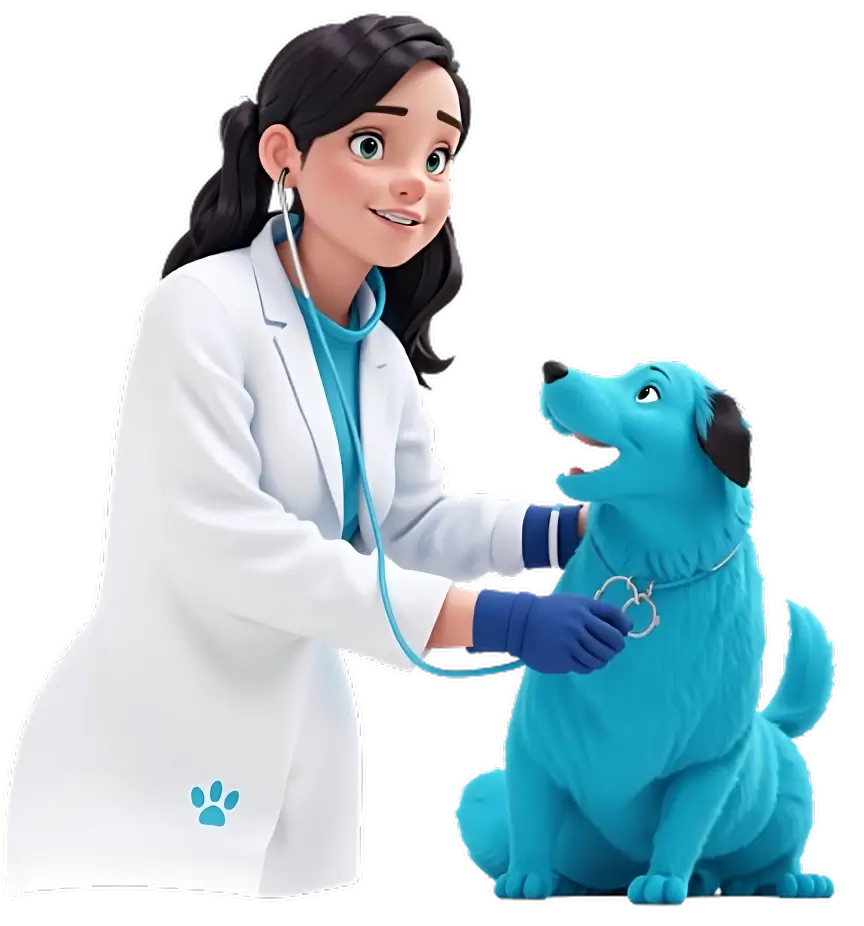 Uma veterinária cuidando de um cachorro.