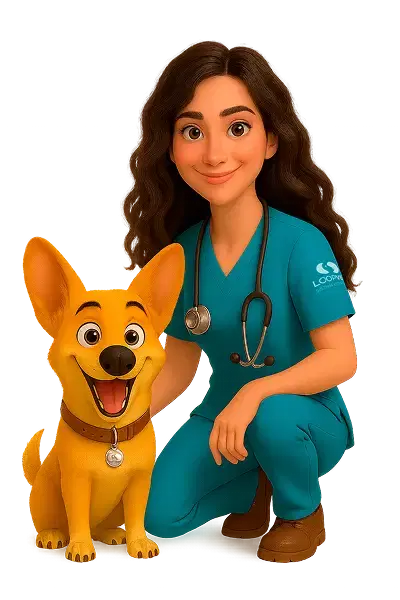 Uma imagem de uma veterinária com um cachorro gerada por IA