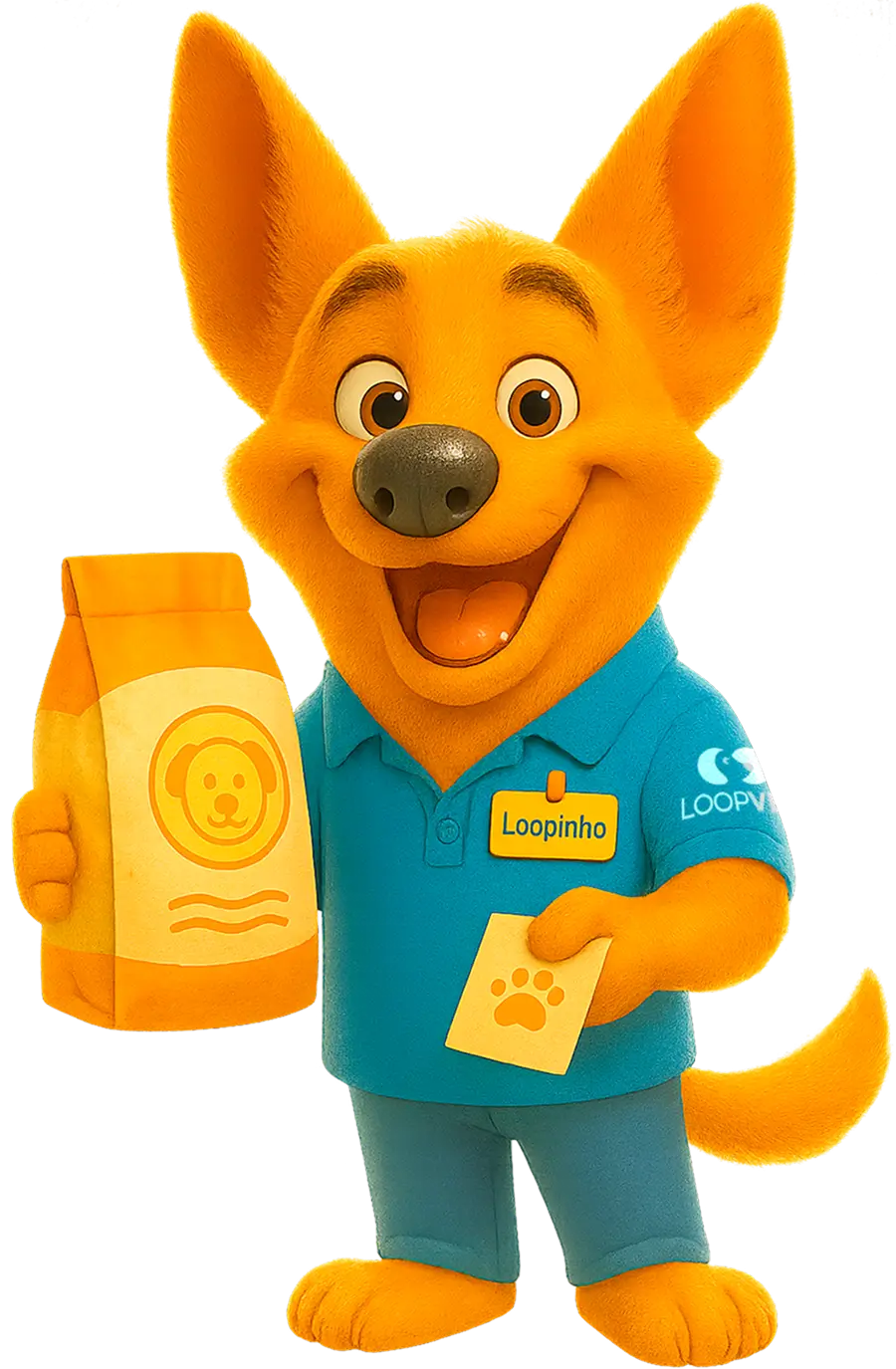 O mascote do sistema Loopvet no petshop.